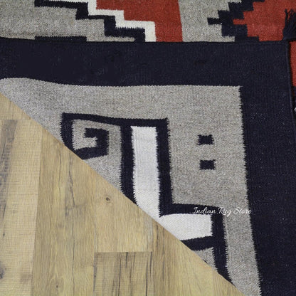 Tappeto Kilim indiano grigio in cotone tessuto a mano per grandi superfici CK-535