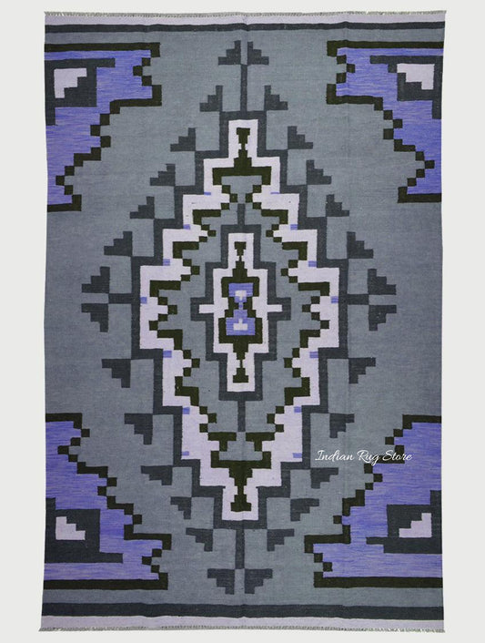 Hand Woven Cotton Kilim Rug Gray for Yoga Mat CK-537