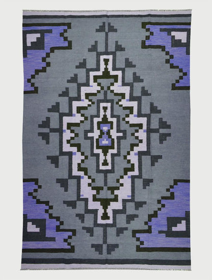 Hand Woven Cotton Kilim Rug Gray for Yoga Mat CK-537