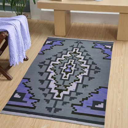 Hand Woven Cotton Kilim Rug Gray for Yoga Mat CK-537