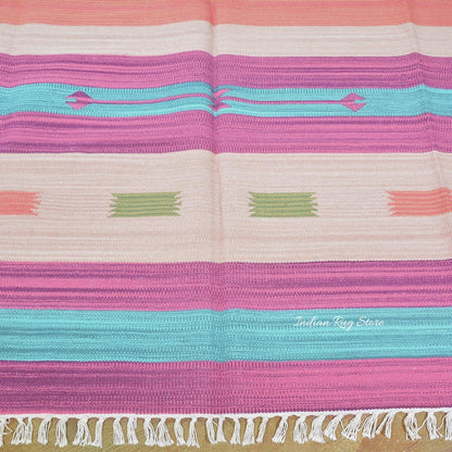 Natural Cotton Hand Woven Kilim Area Rug Pink CK-541