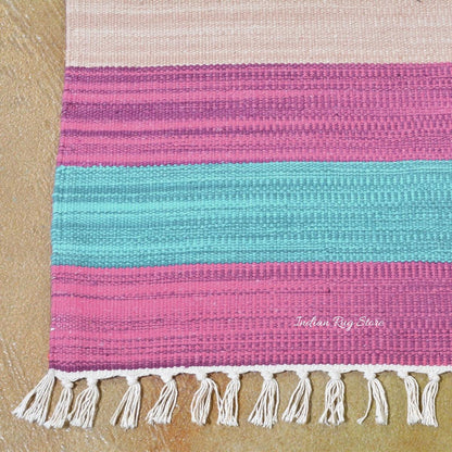 Natural Cotton Hand Woven Kilim Area Rug Pink CK-541