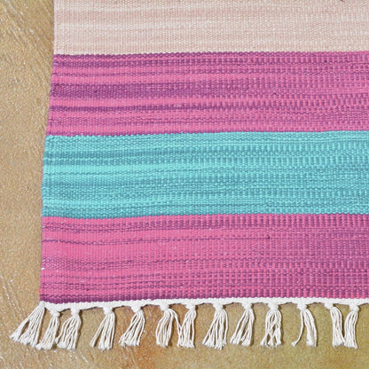 Natural Cotton Hand Woven Kilim Area Rug Pink CK-541