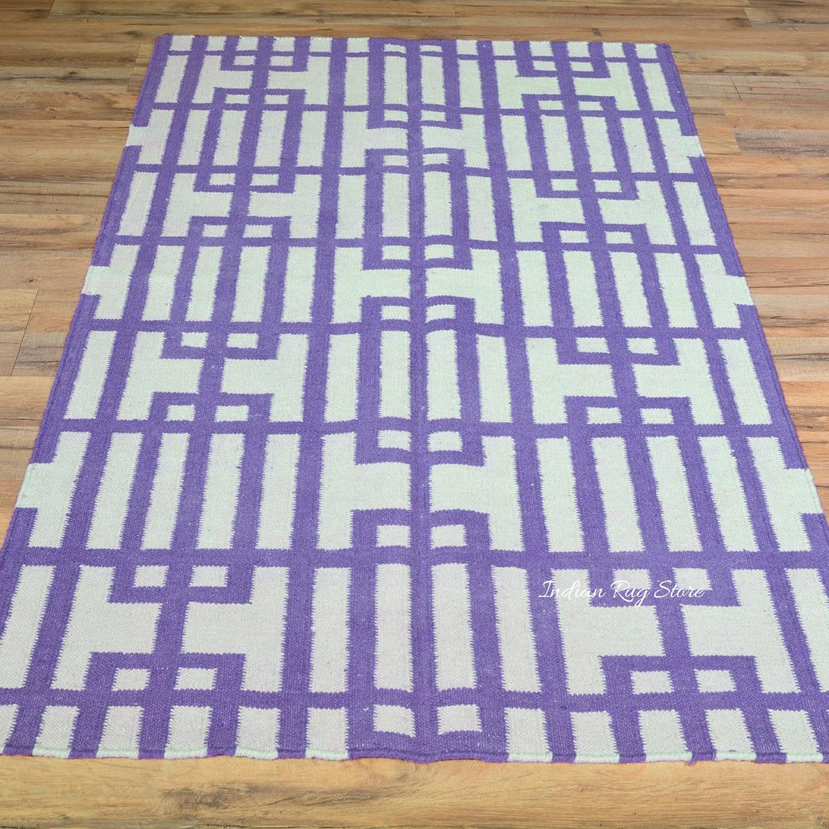 Alfombra Kilim de algodón tejida a mano en color gris para recibidor y patio CK-545