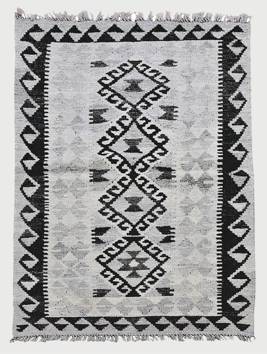 Hand Woven Gray Cotton Kilim Outdoor Patio Rug CK-548