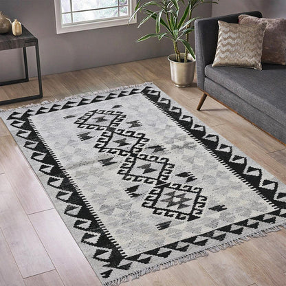 Hand Woven Gray Cotton Kilim Outdoor Patio Rug CK-548