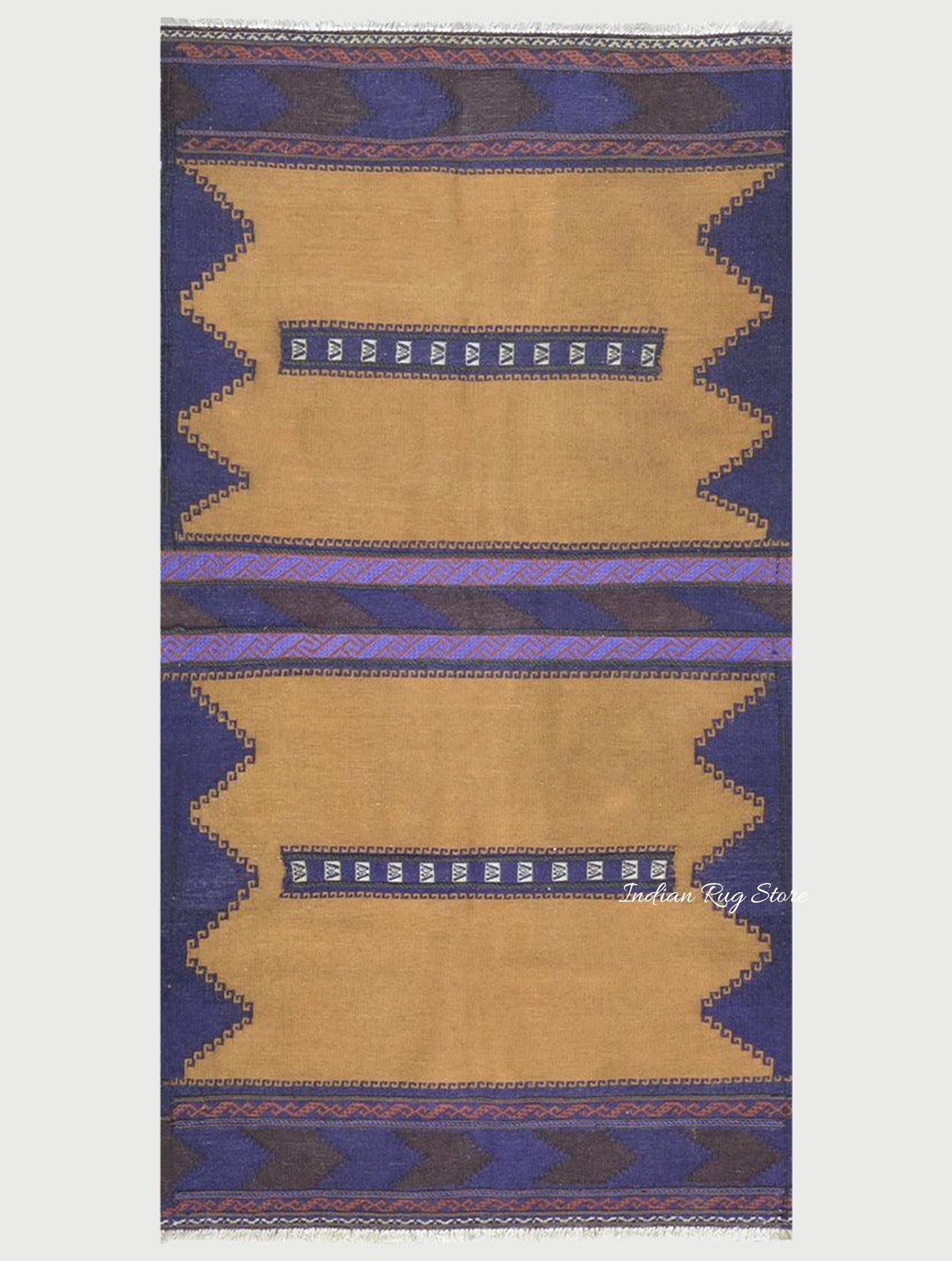 Alfombra Kilim de algodón tejida a mano para sala de estar, color marrón CK-557