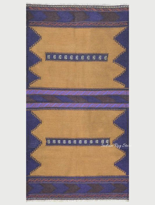 Hand Woven Cotton Kilim Living Room Rug Brown CK-557