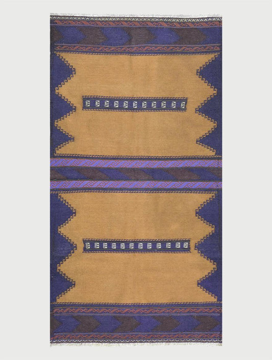 Hand Woven Cotton Kilim Living Room Rug Brown CK-557