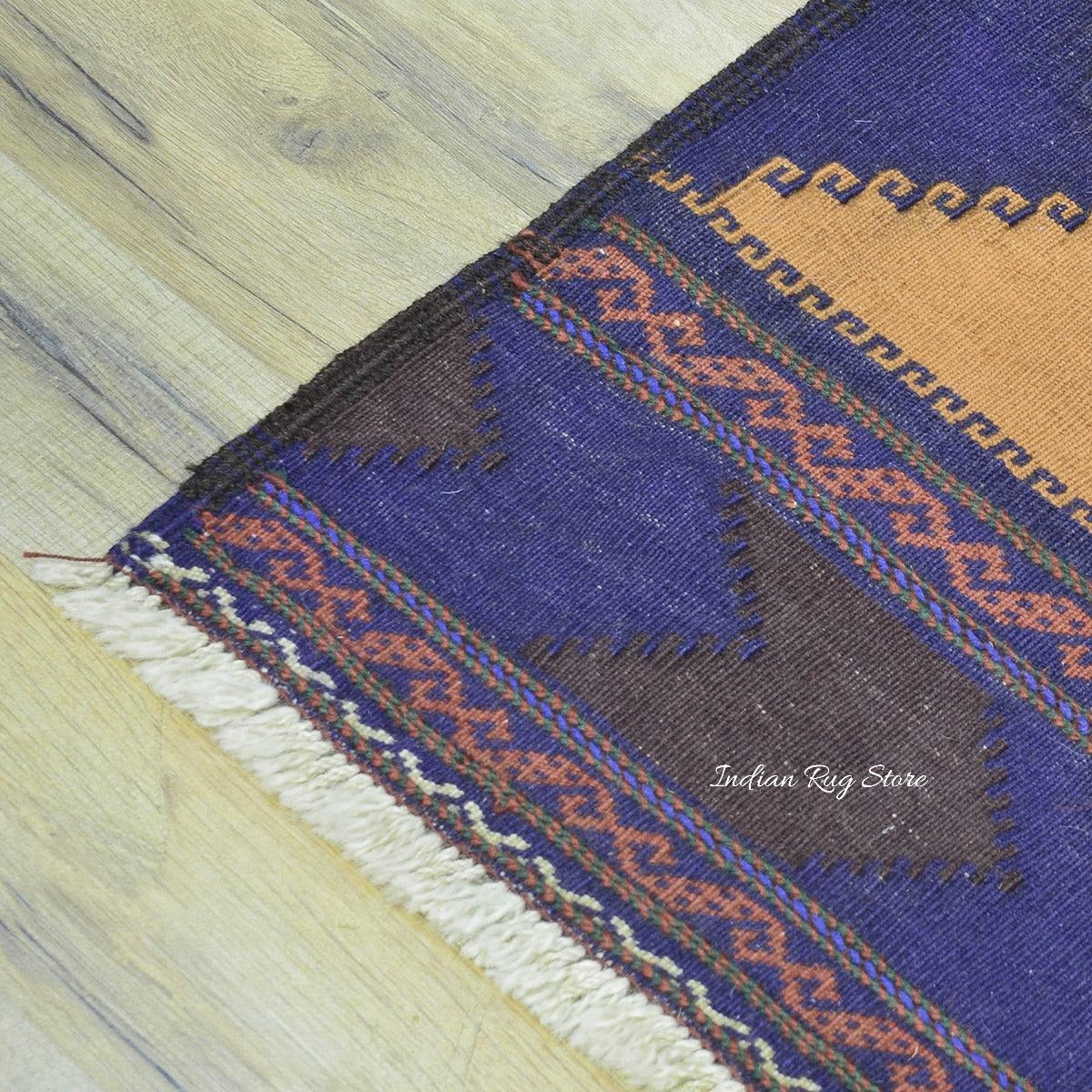 Tappeto Kilim in cotone tessuto a mano per soggiorno marrone CK-557