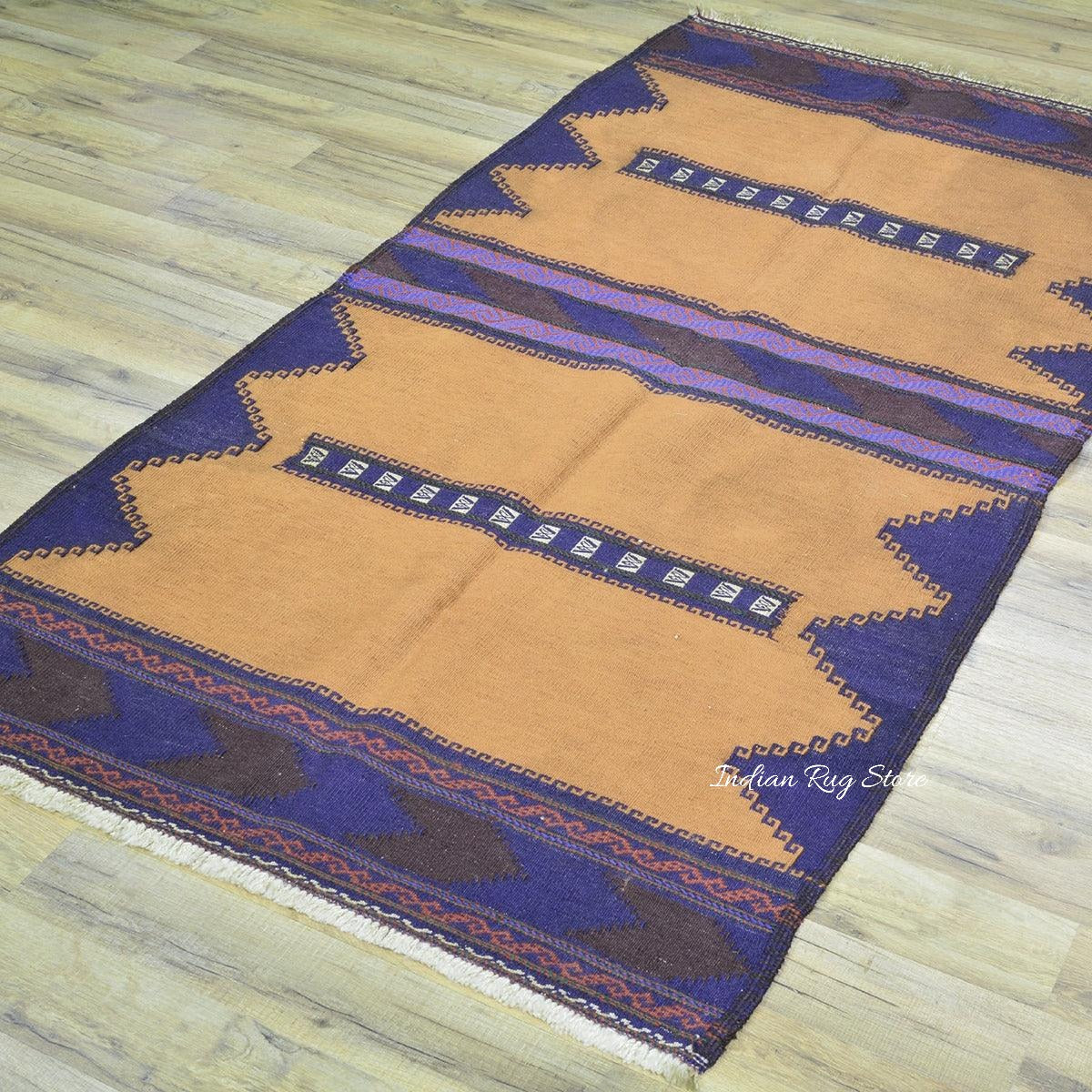 Alfombra Kilim de algodón tejida a mano para sala de estar, color marrón CK-557