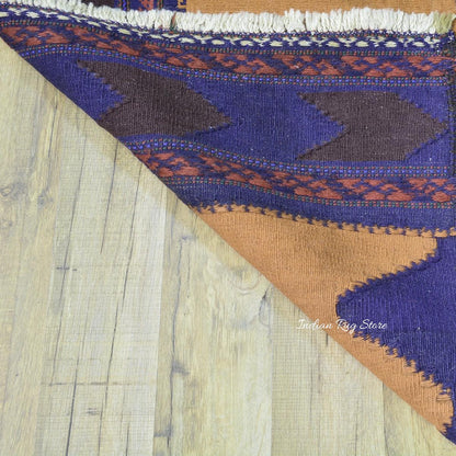 Tappeto Kilim in cotone tessuto a mano per soggiorno marrone CK-557