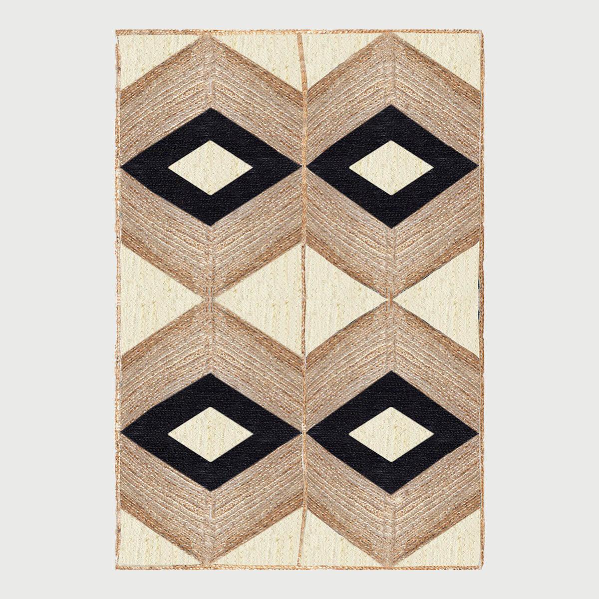 Hand Braided Beige Black Geometric Home Decor Jute Rug - Indian Rug Store