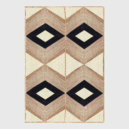 Hand Braided Beige Black Geometric Home Decor Jute Rug - Indian Rug Store