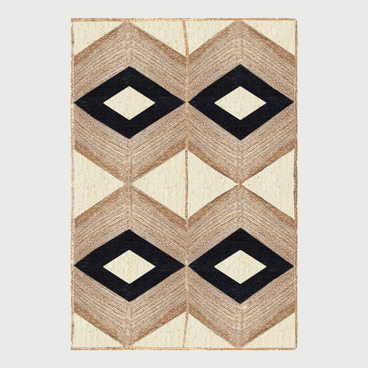 Hand Braided Beige Black Geometric Home Decor Jute Rug - Indian Rug Store