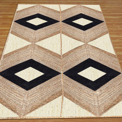 Hand Braided Beige Black Geometric Home Decor Jute Rug - Indian Rug Store