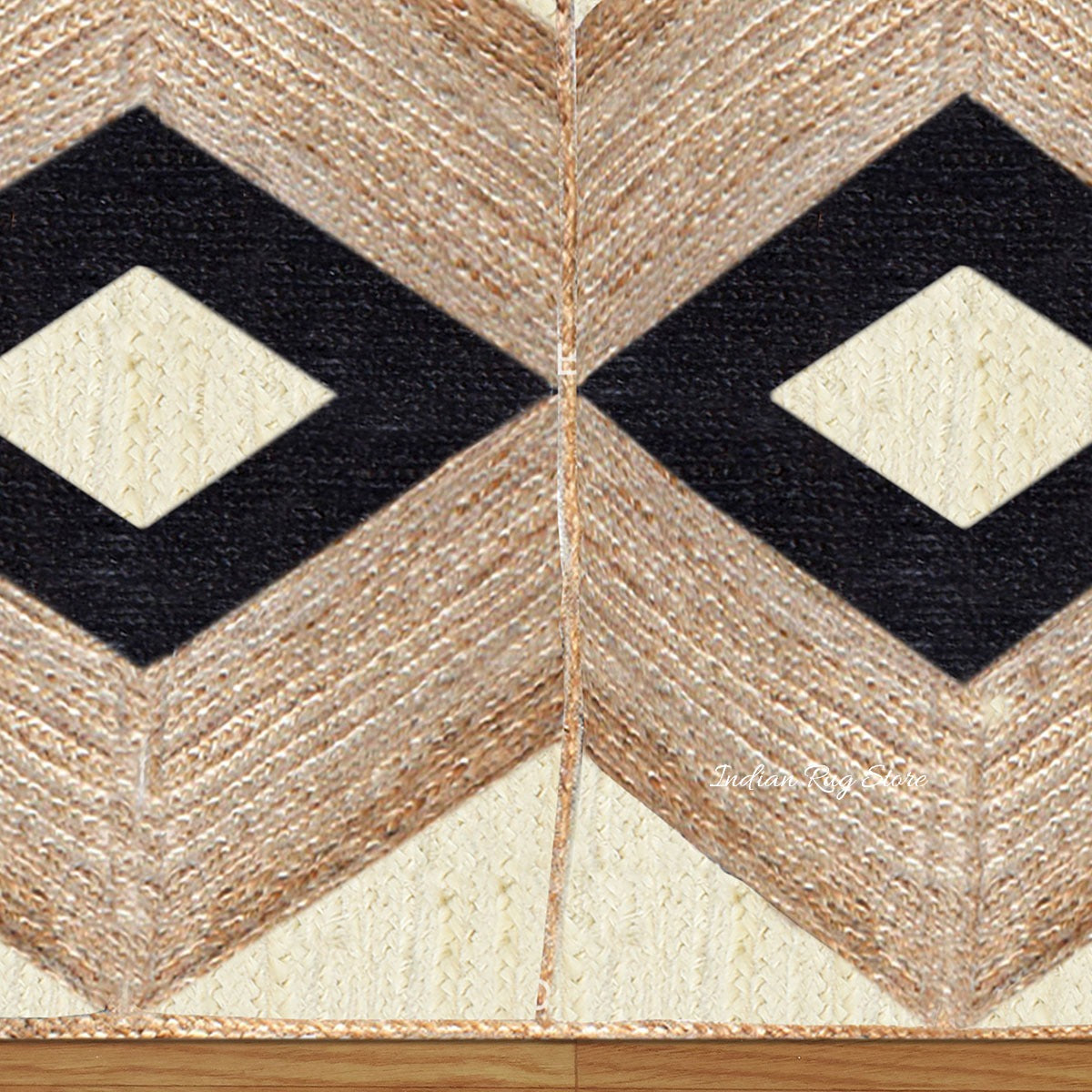 Hand Braided Beige Black Geometric Home Decor Jute Rug