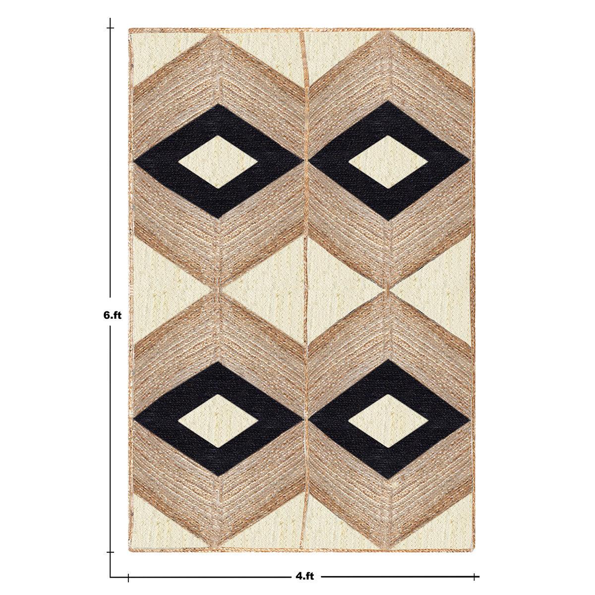 Hand Braided Beige Black Geometric Home Decor Jute Rug - Indian Rug Store