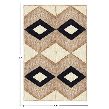 Hand Braided Beige Black Geometric Home Decor Jute Rug - Indian Rug Store