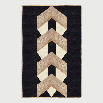 Geometric Hand Braided Beige Black Living Area Jute Rug - Indian Rug Store