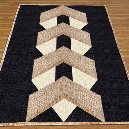 Geometric Hand Braided Beige Black Living Area Jute Rug - Indian Rug Store