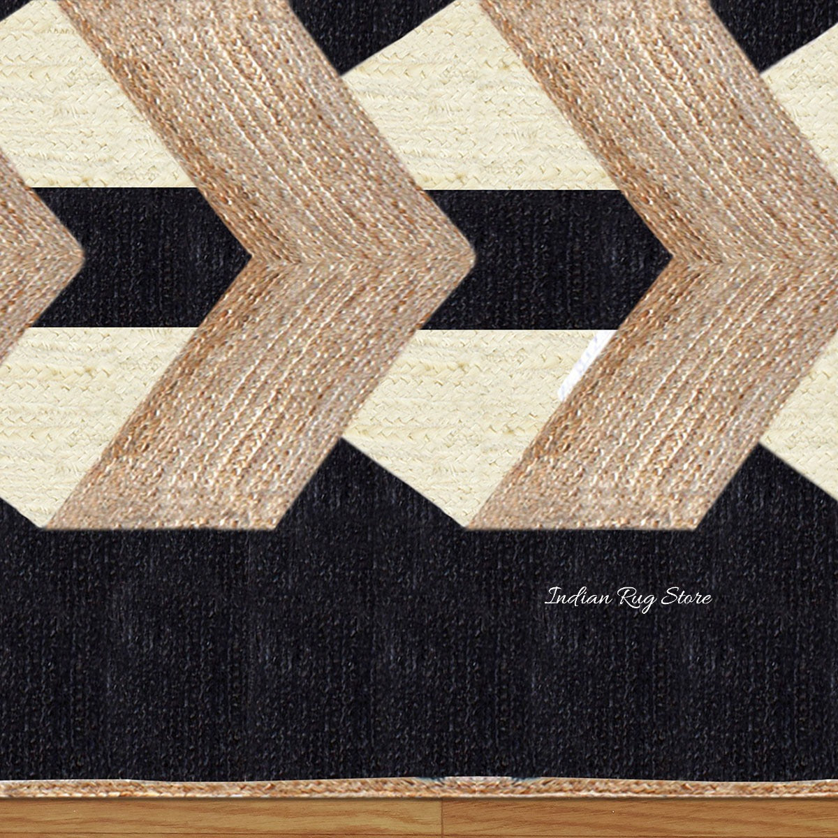 Geometric Hand Braided Beige Black Living Area Jute Rug