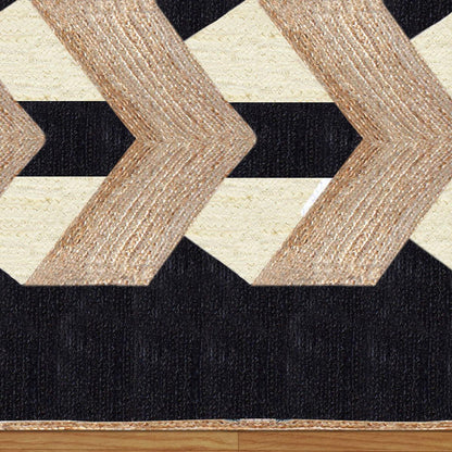 Geometric Hand Braided Beige Black Living Area Jute Rug - Indian Rug Store