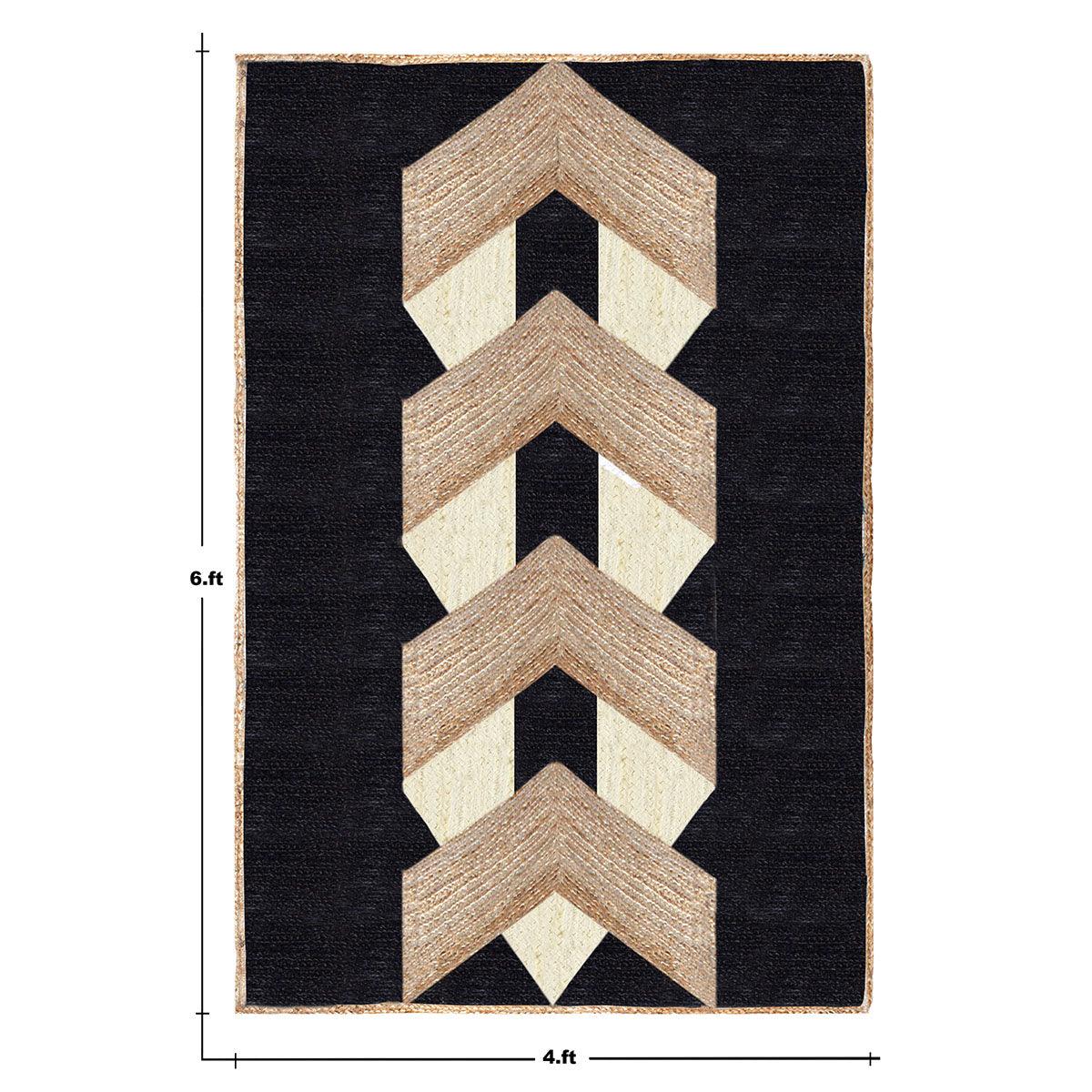 Geometric Hand Braided Beige Black Living Area Jute Rug - Indian Rug Store