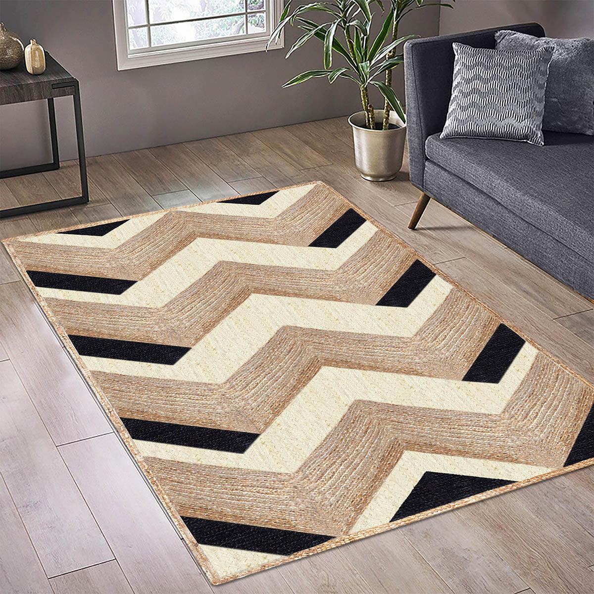 Rectangle Dhurrie Beige Black Hand Braided Hallway Jute Rug - Indian Rug Store