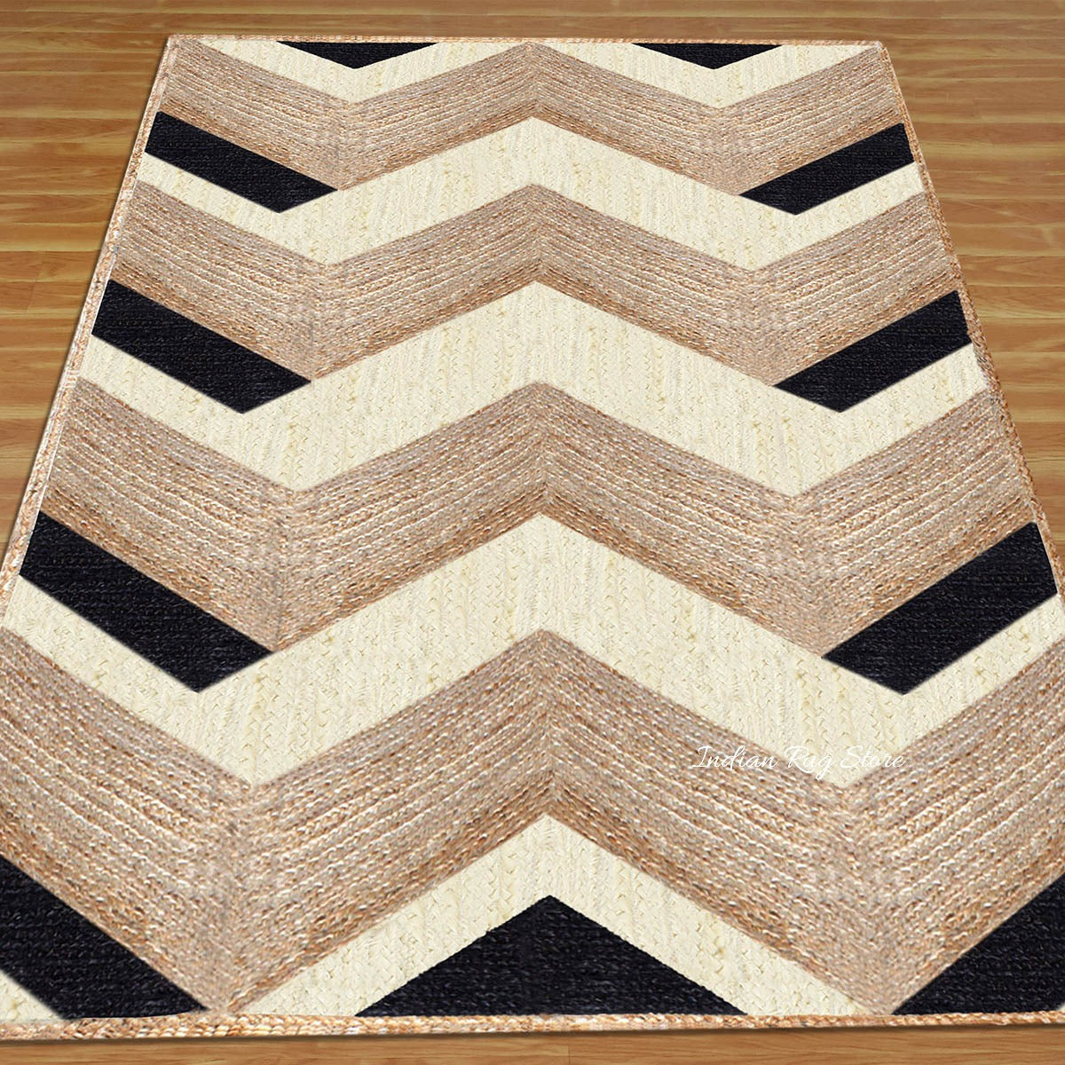 Rectangle Dhurrie Beige Black Hand Braided Hallway Jute Rug