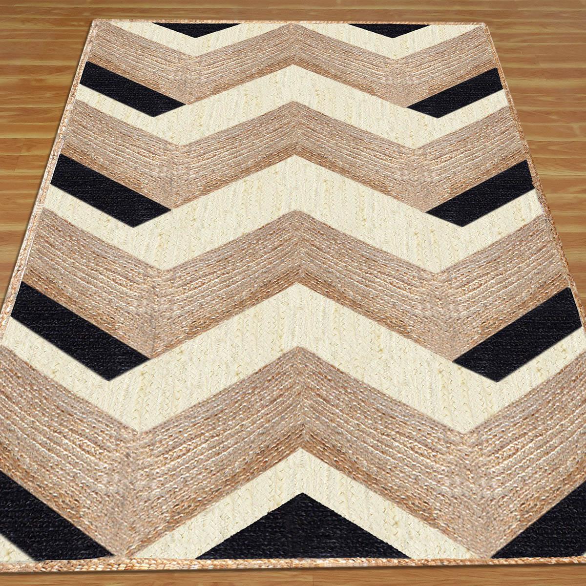 Rectangle Dhurrie Beige Black Hand Braided Hallway Jute Rug - Indian Rug Store