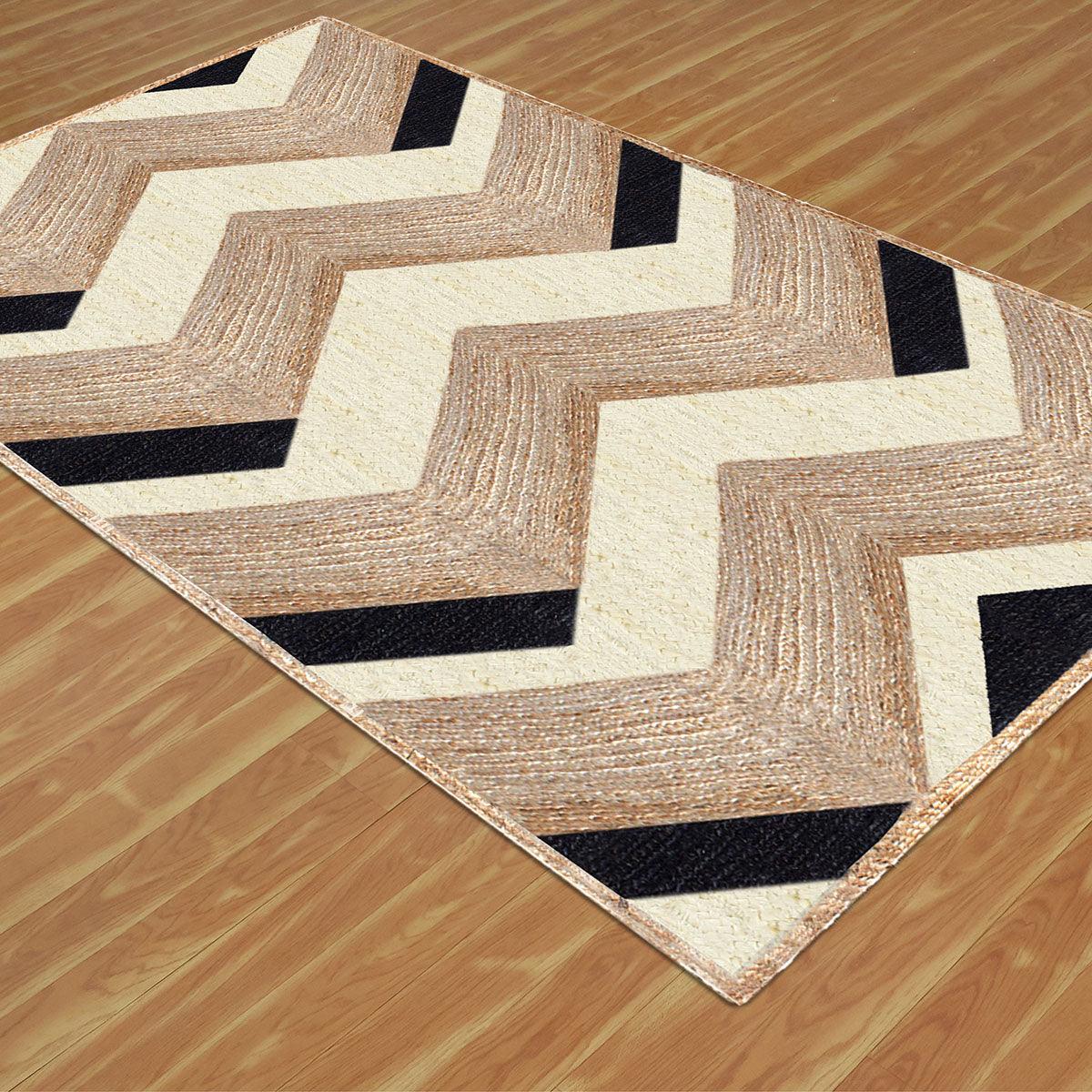 Rectangle Dhurrie Beige Black Hand Braided Hallway Jute Rug - Indian Rug Store