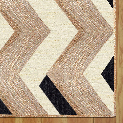 Rectangle Dhurrie Beige Black Hand Braided Hallway Jute Rug - Indian Rug Store