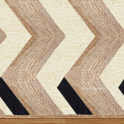 Rectangle Dhurrie Beige Black Hand Braided Hallway Jute Rug