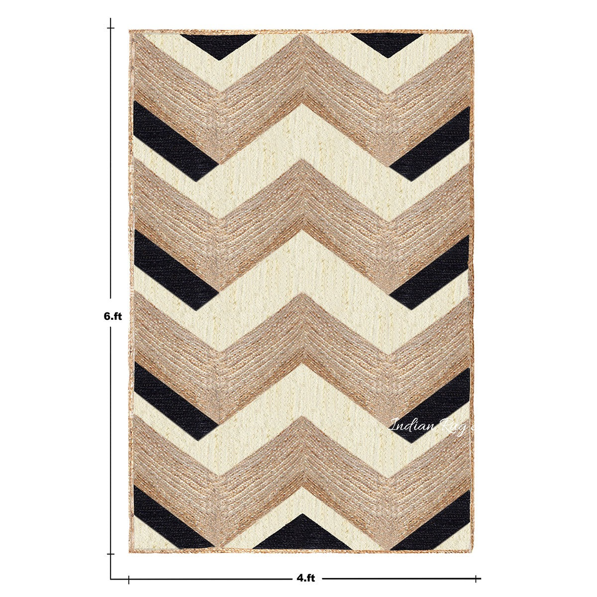 Alfombra rectangular de yute trenzada a mano en color beige y negro de Dhurrie