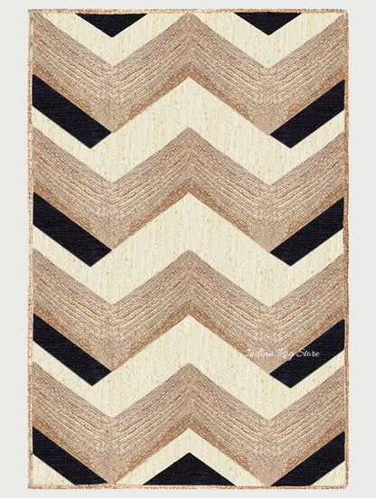 Rectangle Dhurrie Beige Black Hand Braided Hallway Jute Rug