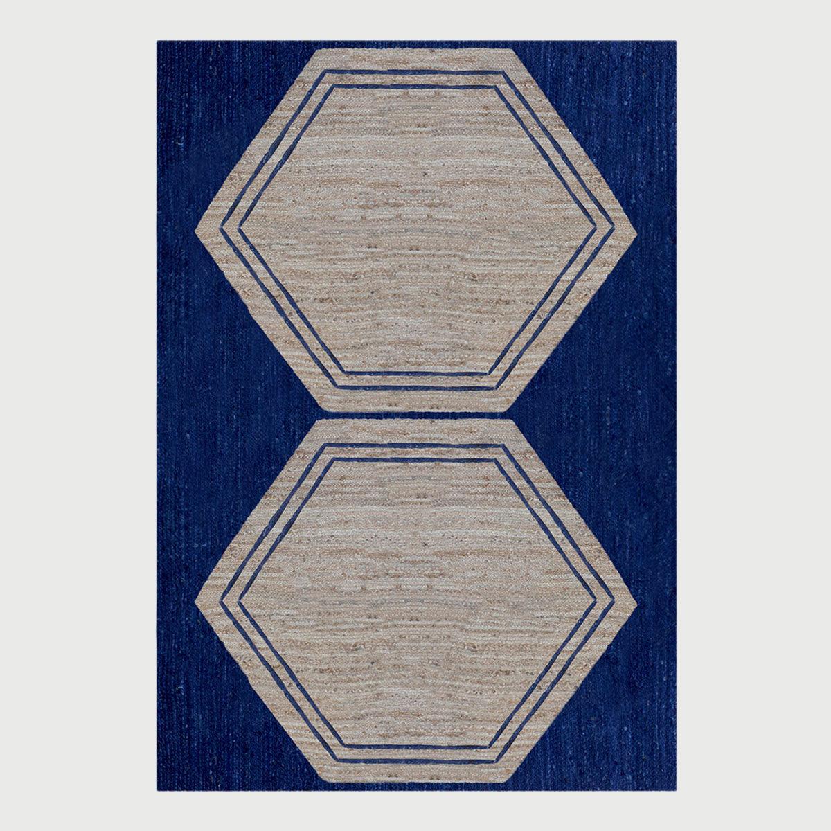 Hand Braided Attractive Beige Blue Interior Decor Jute Rug - Indian Rug Store