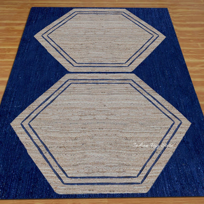 Hand Braided Attractive Beige Blue Interior Decor Jute Rug