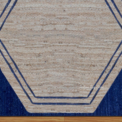 Hand Braided Attractive Beige Blue Interior Decor Jute Rug