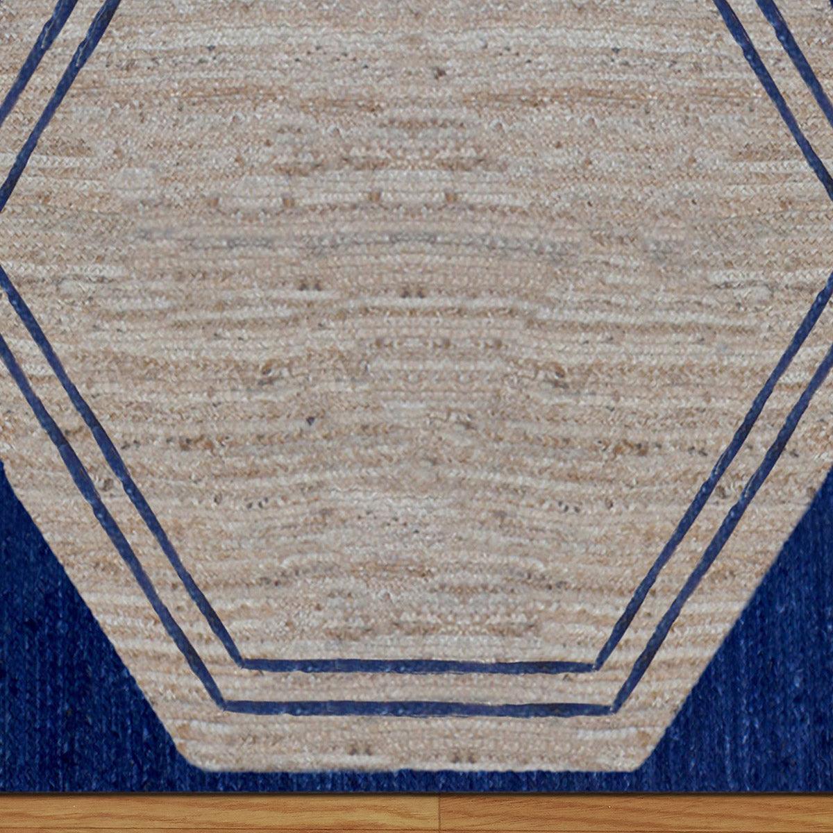 Hand Braided Attractive Beige Blue Interior Decor Jute Rug - Indian Rug Store