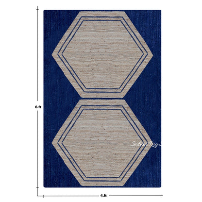 Hand Braided Attractive Beige Blue Interior Decor Jute Rug