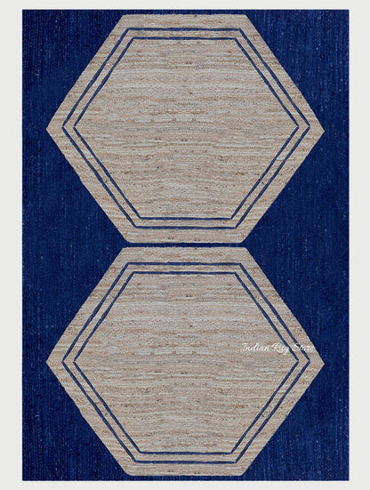 Hand Braided Attractive Beige Blue Interior Decor Jute Rug