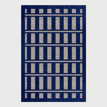 Geometric Hand Braided Beige Blue Bedroom Jute Rug - Indian Rug Store