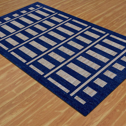 Geometric Hand Braided Beige Blue Bedroom Jute Rug - Indian Rug Store