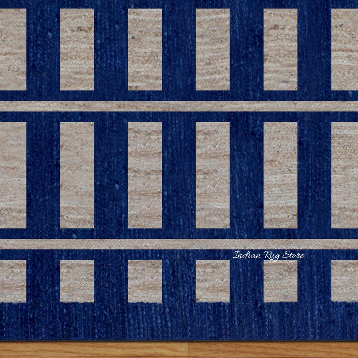 Geometric Hand Braided Beige Blue Bedroom Jute Rug