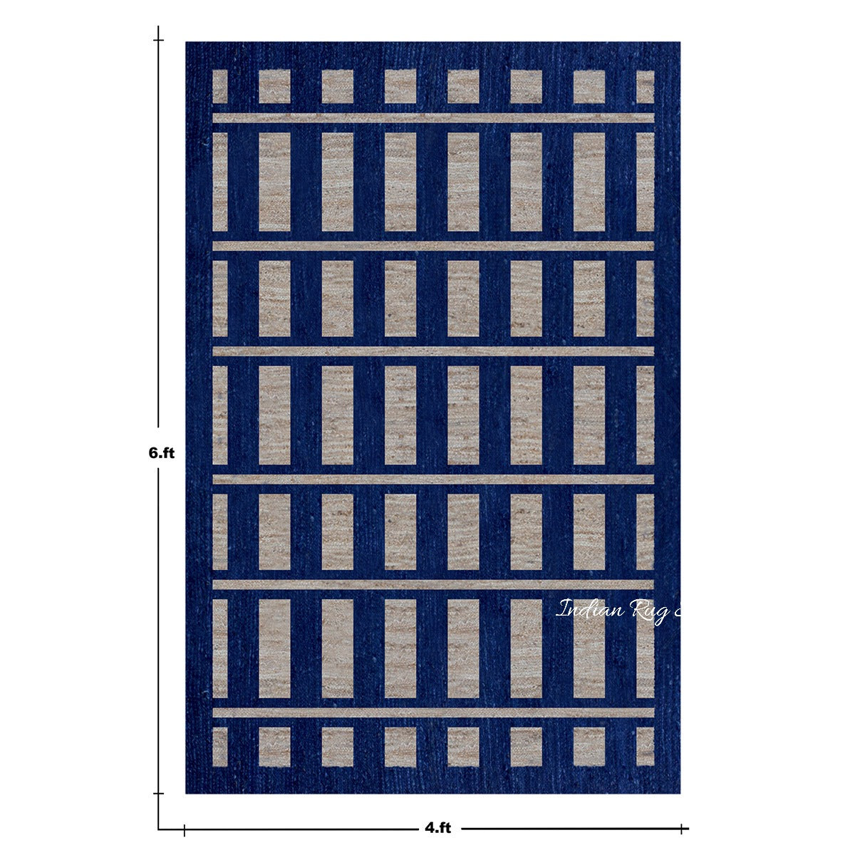 Geometric Hand Braided Beige Blue Bedroom Jute Rug