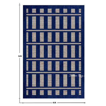 Geometric Hand Braided Beige Blue Bedroom Jute Rug