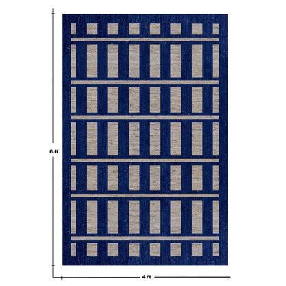 Geometric Hand Braided Beige Blue Bedroom Jute Rug - Indian Rug Store