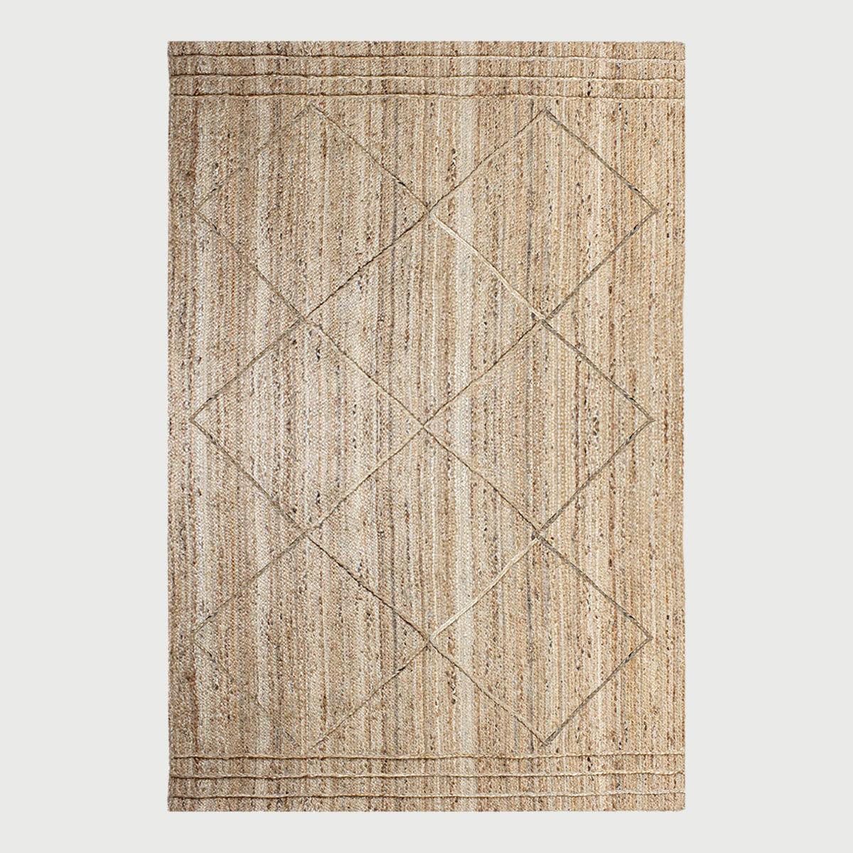 Geometric Beige Hand Braided Out House Jute Rug - Indian Rug Store