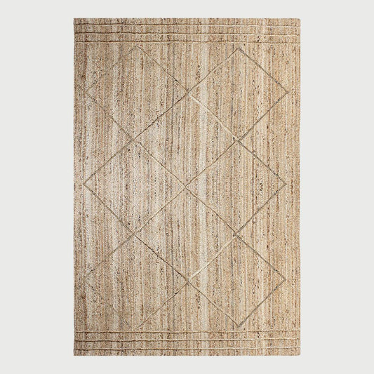 Geometric Beige Hand Braided Out House Jute Rug - Indian Rug Store